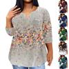 Women's Fashionable Casual Three Quarter Sleeve Printed V Neck Pullover 4/3 Sleeve Top