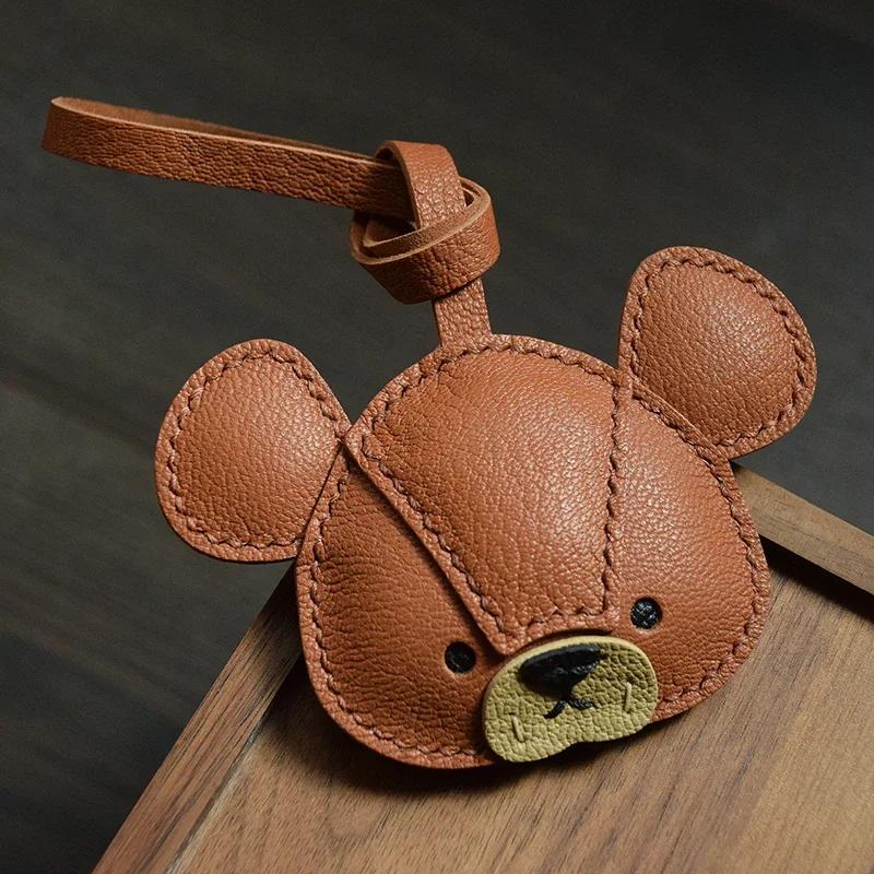 Handmade Genuine Leather Bear Keychain, Car Mirror Hanging Ornament For Home/Office Decor Cute Gift For Stress Relief