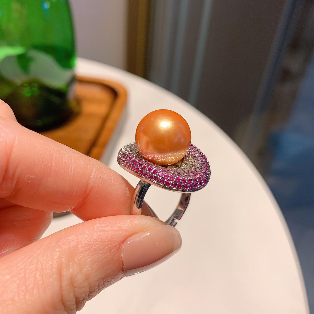 Кольцо с микро-контрастным бриллиантом и жемчугом, модное регулируемое кольцо