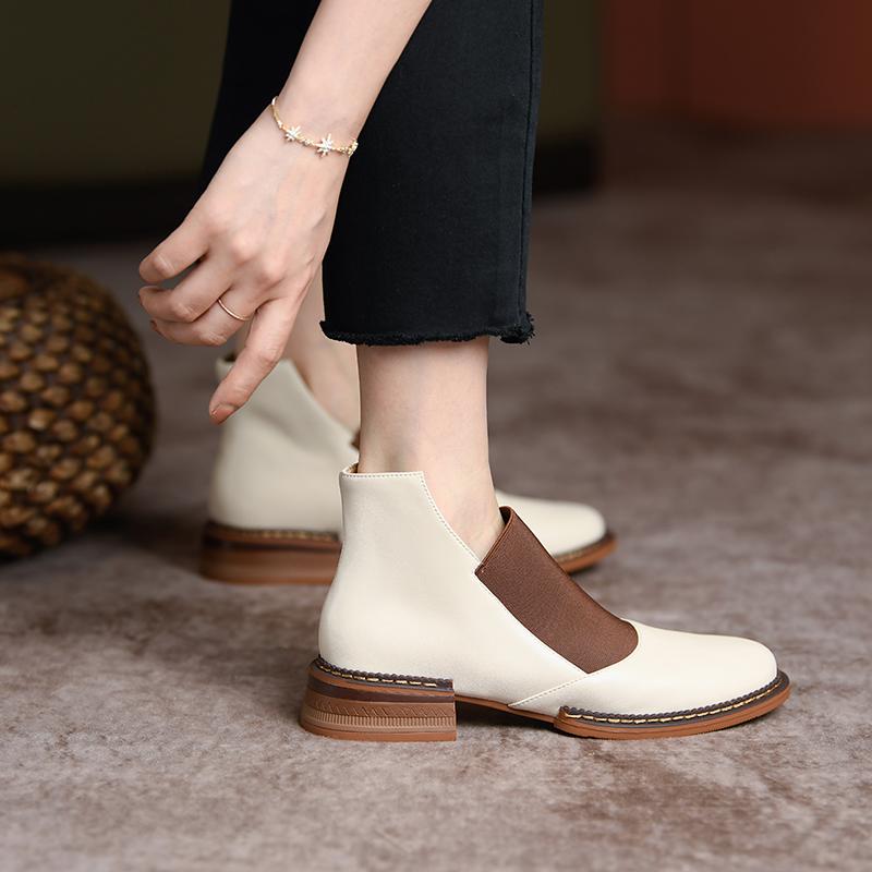 Классические базовые женские ботильоны весна-осень офисные женские повседневные туфли на толстом каблуке из натуральной кожи женские 2024 лаконичные туфли