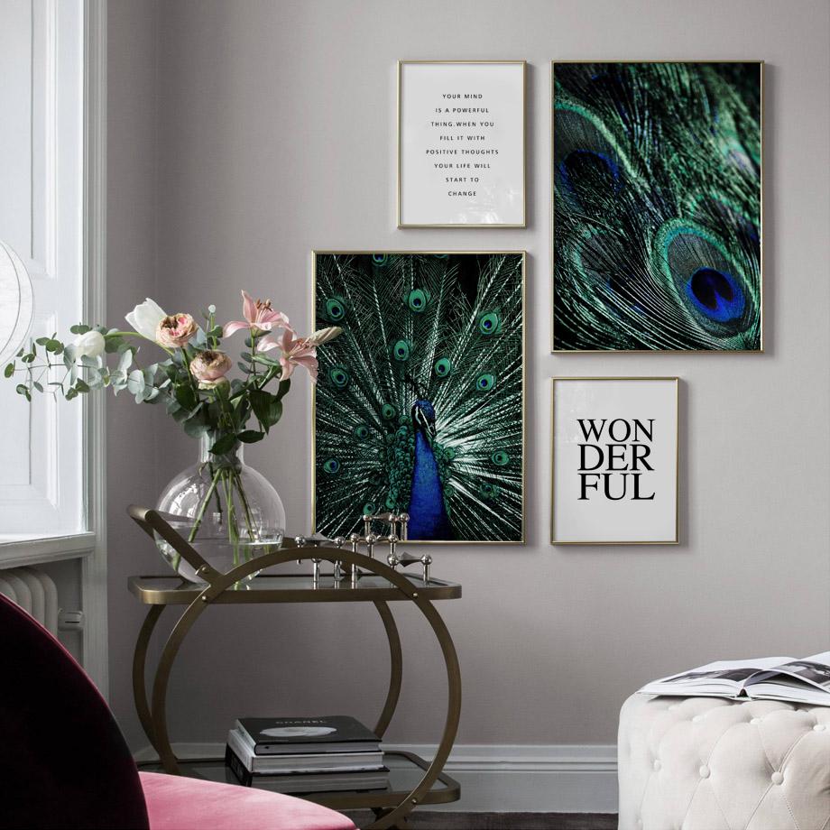 Синие павлиньи перья Цитаты Животные Скандинавские постеры и принты Картина на холсте Современное настенное искусство Картины для гостиной Домашний декор