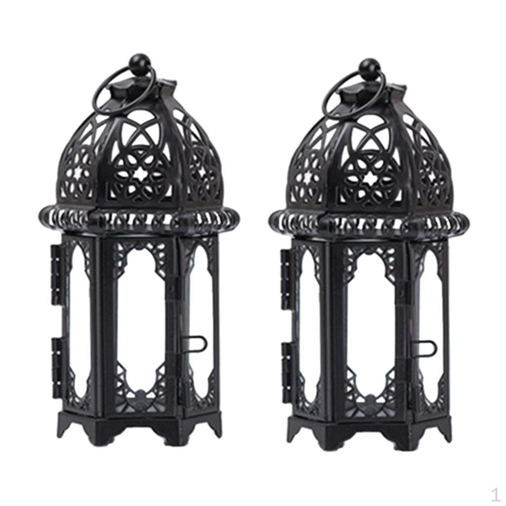 Pair of Glass Tealight Holders with Iron Lantern for Events And Home