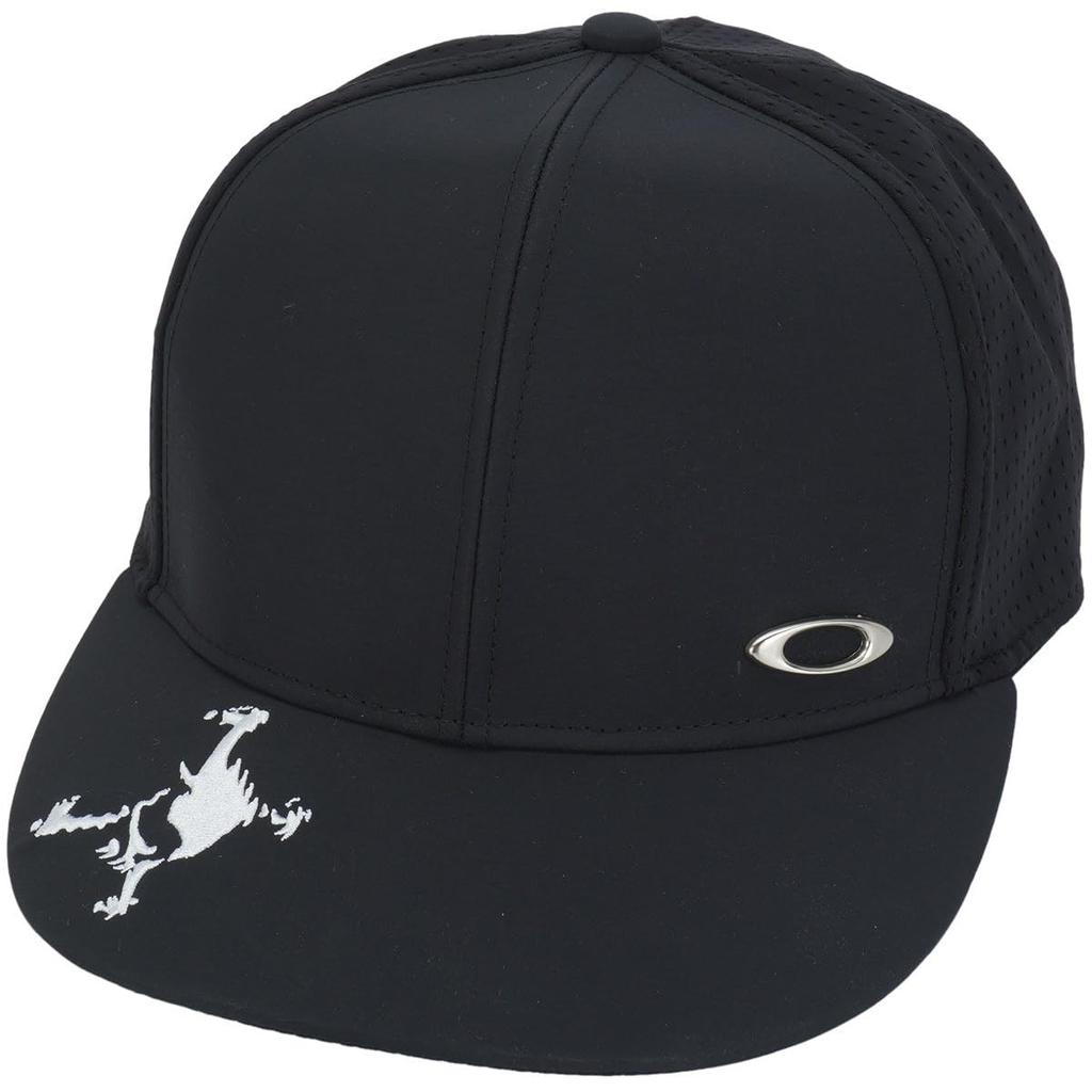 Oakley SKULL METAL CAP 25.0, Semi-Flat Brim, Metal Ellipse & Skull Embroidery, Mesh Panels, Adjustable (Color BLACKOUT 02E), Size Free