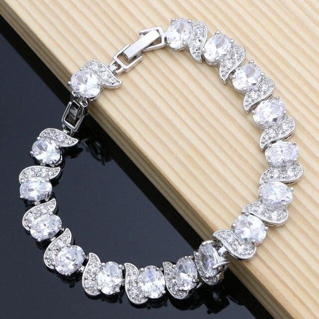 Rainbow Mystic Cubic Zirconia White Crystal Silver Color Jewelry Charm Bracelet For Women
