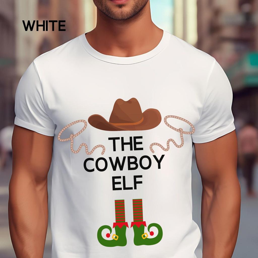 Funny Cowboy Elf Christmas T-Shirt, Country Holiday Tee