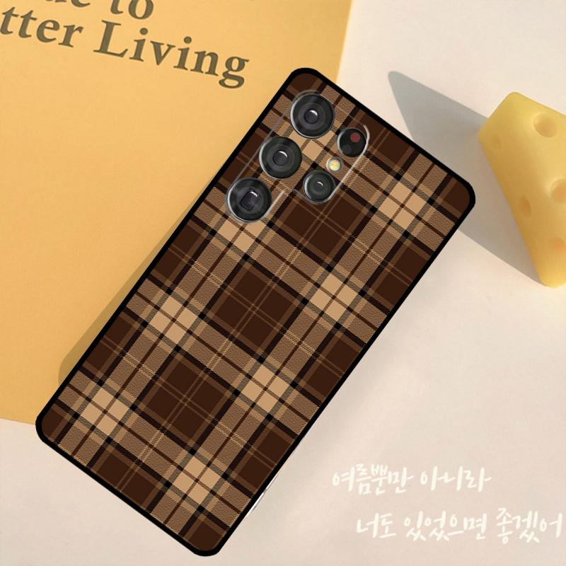 Коричневый Клетчатый Чехол Для Телефона Для Samsung Galaxy S24 S25 Ultra S9 S10 S20 S22 S21 Plus S23 FE Задняя Крышка Корпус