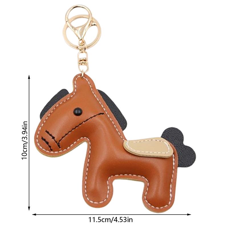 Cartoon Pu Leather Brown Pony Charms Keychain Pendant Women Keyring Cute Animal Bag Hanging Ornament Accessories Decoration Gift