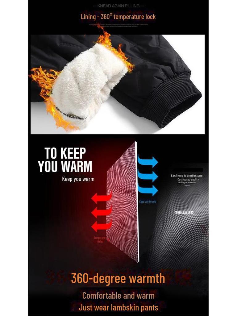 Men's Waterproof Lambskin Sports Pants - Warm, Loose-Fit, Plus Velvet, Thickened for Autumn & Winter