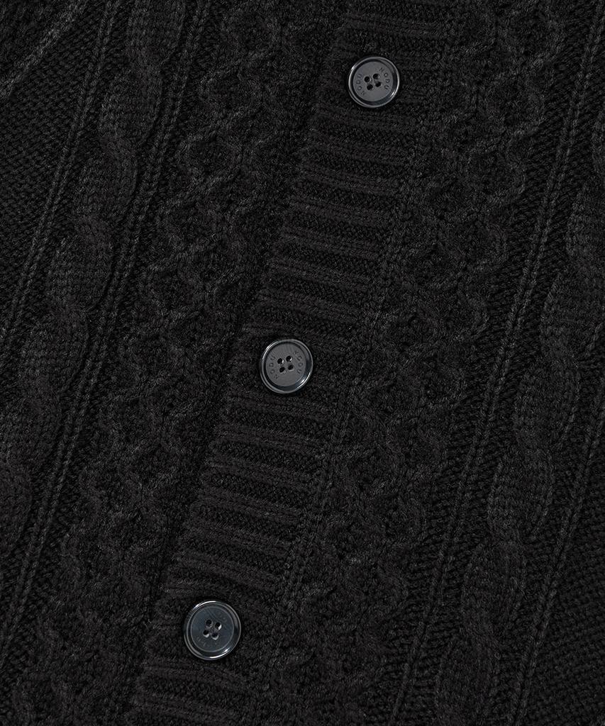 Кардиган Nodu Fisherman Cable с круглым вырезом, полуприлегающего силуэта, с длинным рукавом, вязаный, косами [Черный]