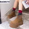 Fashion Leopard Platform Ankle Snow Boots Women Fur Cotton Shoes Chunky Heels 2025 Winter Brand Designer Suede Plush Chelsea Botas Mujer
