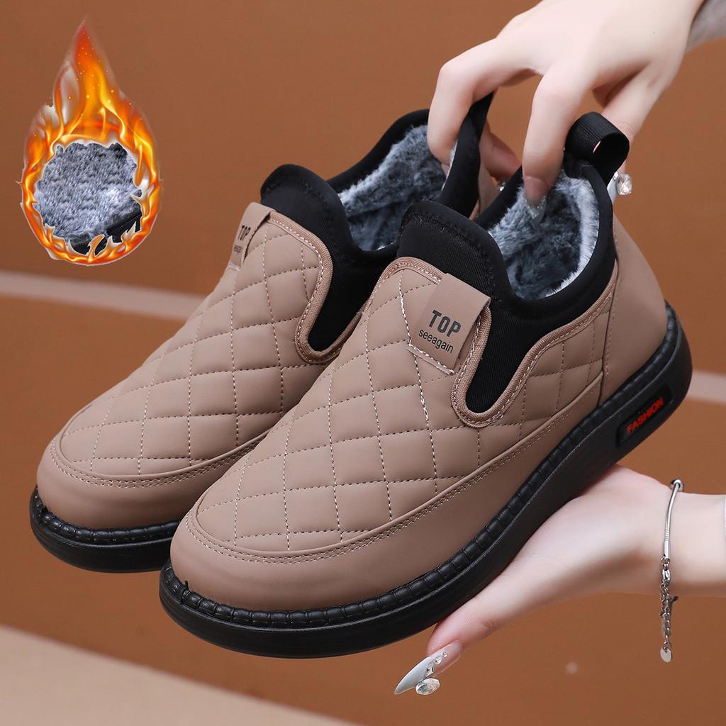 Women's Cotton Snow Boots, Winter Fleece-lined, Thickened, Warm, Slip-on, Non-slip, Waterproof Cotton Boots, Mom Shoes