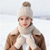 3Pcs/Set Women Winter Hat Scarf Gloves Set Plush Ball Decor Twist Texture Knitting Hat Long Scarf Warm Gloves Set