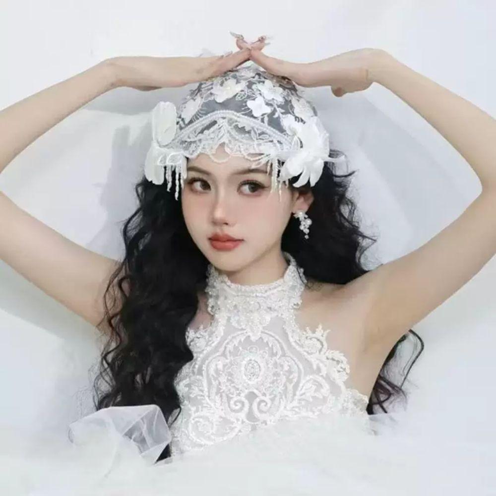 Pearls Beads Bride Headdress White Wedding Headwear Elegant Bridal Hat  Hair Jewelry