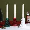 Christmas Tree Candlestick Glass Pillar Candle Holder Vintage Ribbed Taper Candle Holder for Festive Dining Table Decoration