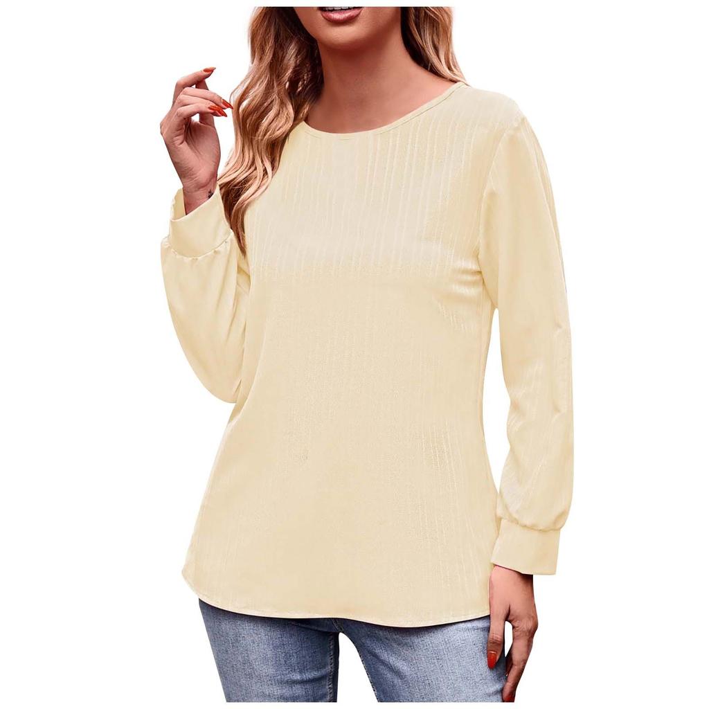 Женский повседневный модный однотонный пуловер с круглым вырезом, футболка с двойной линией, топ с длинными рукавами