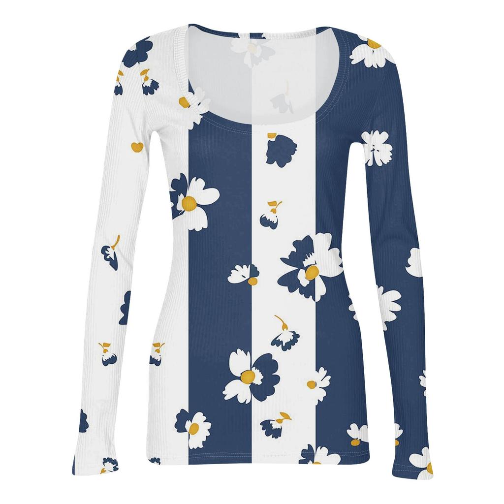 Women's Fashion Slim Bottom Casual Long Sleeve Halloween Printed Pullover U Neck Top