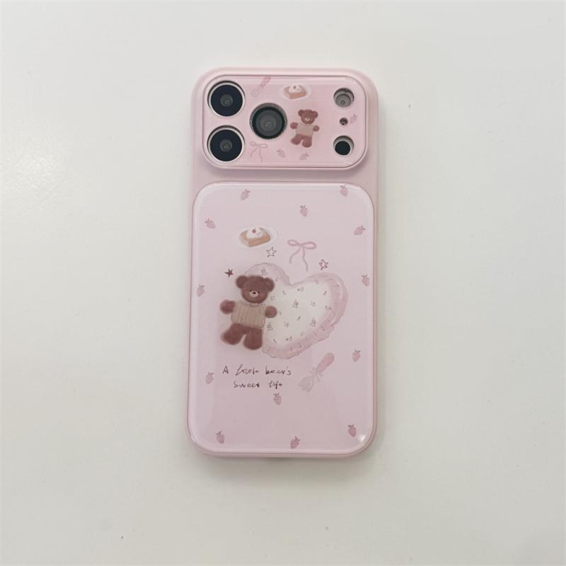 Милый розовый медведь с сердцем Чехол для телефона для iPhone 17 16 15 Pro Max Сладкий клубничный десерт Мультяшный Эстетичный Ударопрочный Чехол