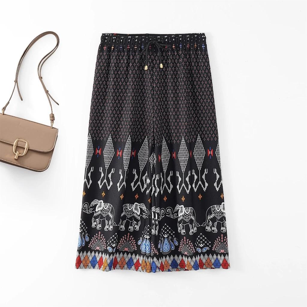 Капри Слоны Укороченные Брюки Регулируемый Эластичный Пояс Веревка Свободные Штанины Женские Мужские Унисекс Принт Таиланд Повседневная Уличная Одежда Пляжная Бохо Ретро Винтаж