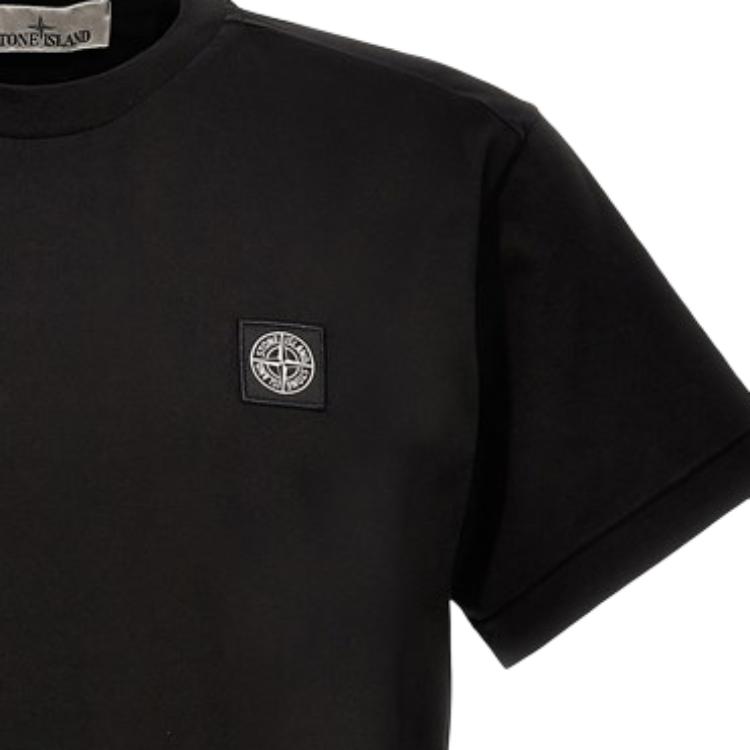 STONE ISLAND Ss25 Однотонная футболка с логотипом, круглым вырезом, хлопковая, с коротким рукавом, мужская, топы K1S152100039S0013-V0029