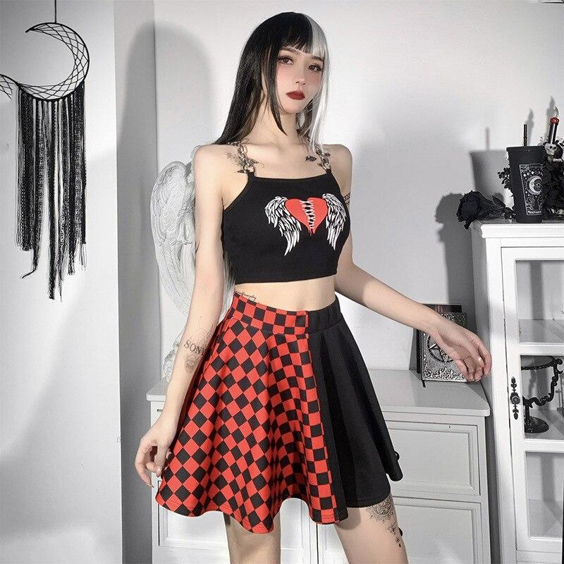 Готическая панк клетчатая юбка с высокой талией Harajuku Уличная одежда Корейская мода плиссированная черная юбка y2k Dark Academia Мини-юбка