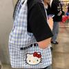 Новая сумка через плечо kt cat милая мультяшная клетчатая женская холщовая сумка большой вместимости студенческая для учебы и работы сумка-тоут