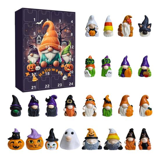 2025 Halloween Advent Calendar for Kids Adults 24 Days Countdown Calendar with Gnome Dolls Collectible Resin Miniature Figures for Holiday Gifts