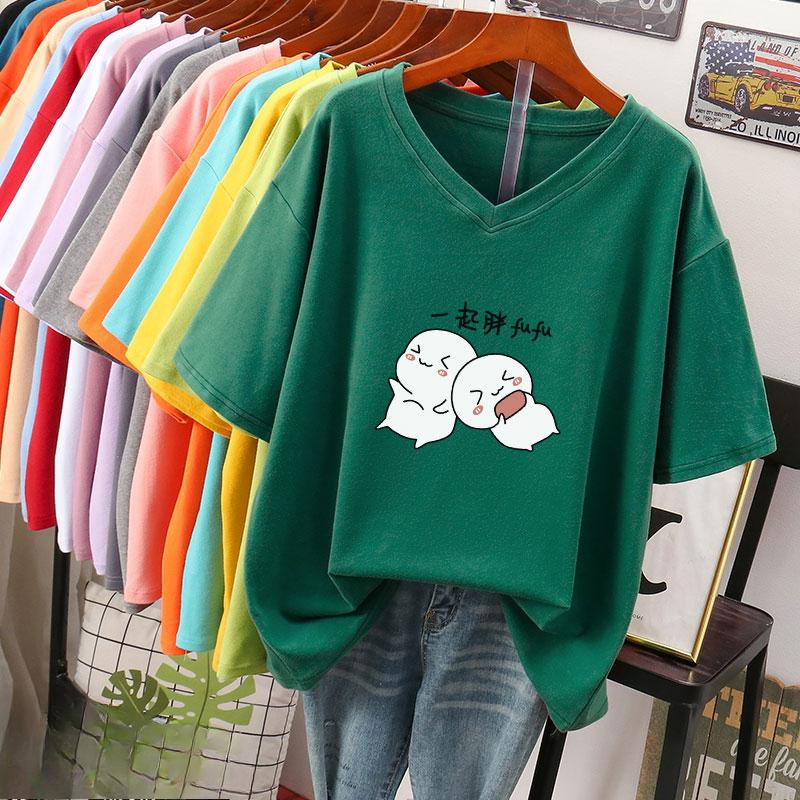 Футболка с коротким рукавом, Свободного кроя, Приталенный топ с V-образным вырезом с принтом для женщин