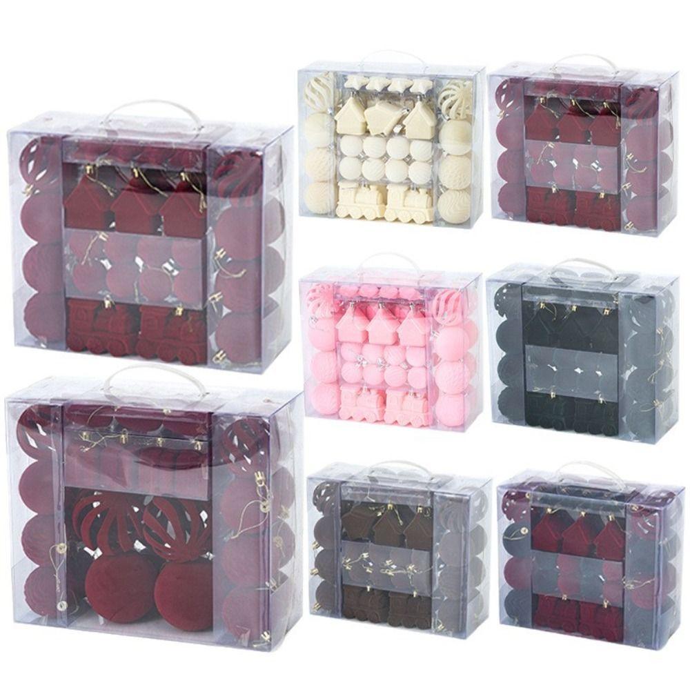 50pcs Flocked Christmas Balls Velvet Christmas Baubles Assorted Holiday Ornaments Indoor Decor
