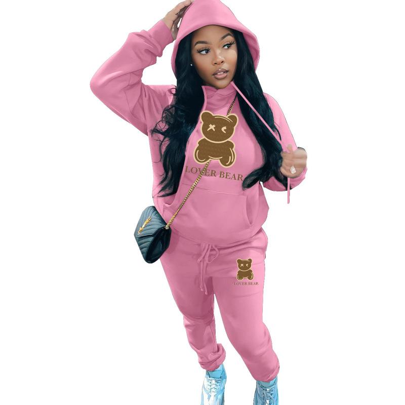Hooded Sweatshirt Set Bear Head Print Sweatpants Sweatshirt Set