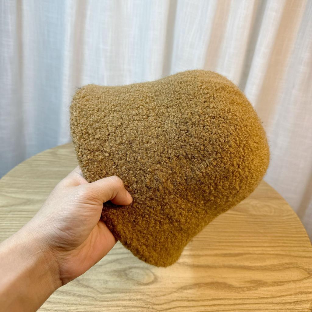 Lamb Wool Bucket Hat Women's Autumn and Winter Thickened Warm Basin Hat Solid Color Wool Bucket Hat