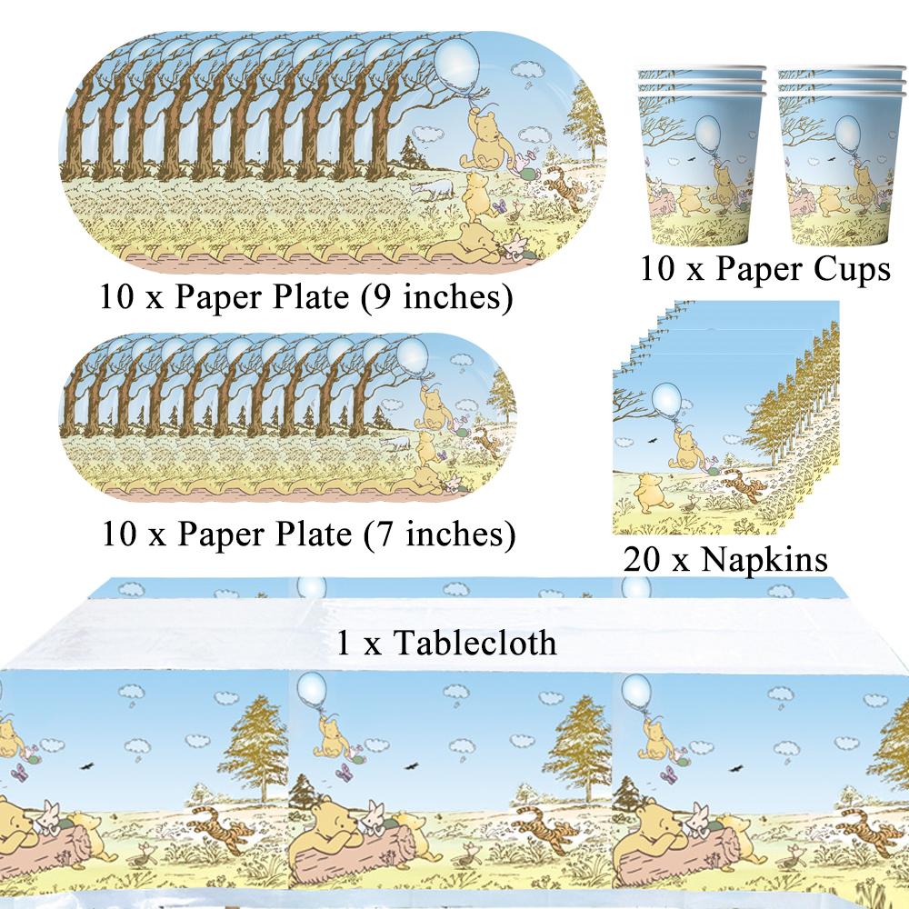 Набор тарелок, чашек и скатерти 51 шт. для декора тематической вечеринки в стиле Винни-Пуха