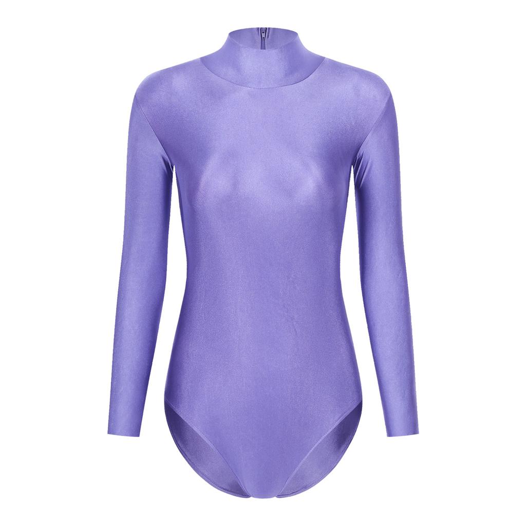 Женское боди с длинным рукавом и воротником-стойкой, однотонное эластичное трико на молнии сзади, гимнастический танцевальный комбинезон