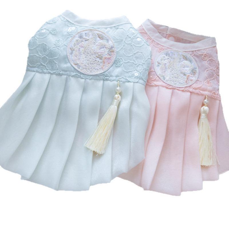 Pet Spring Embroidery Comfortable Lace Princess Skirt Pleated Skirt Teddy Cute Vest Dog Dresses for Small Dogs Puppy Clothes