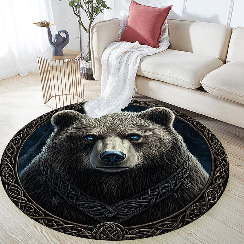 Круглый ковер Viking Bear, Ковер для гостиной, спальни, дивана, игровой комнаты, Декор, Нескользящий коврик для пола