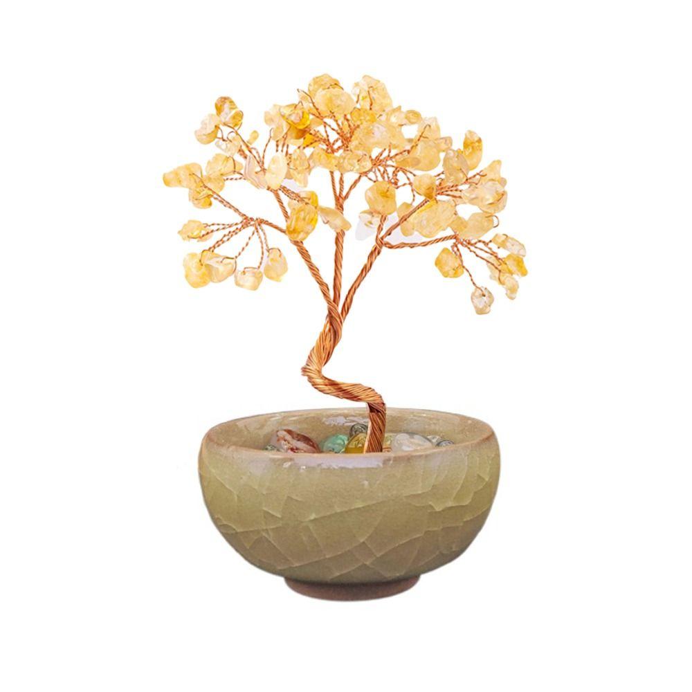 Керамическая основа Дерево из натуральных кристаллов Позитивная энергия Удача Фигурка Дерево богатства из драгоценных камней Дом
