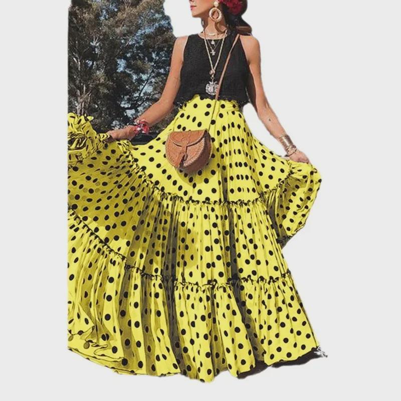 Женская летняя повседневная длинная юбка в горошек 2025 года — модная и сексуальная в европейском и американском стиле