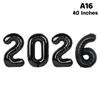 С Новым годом 2026 Шары Золотой Серебряный Розовый Черный Номер 2026 Фольгированные шары 16/32/40 дюймов Разноцветный баннер С Новым годом