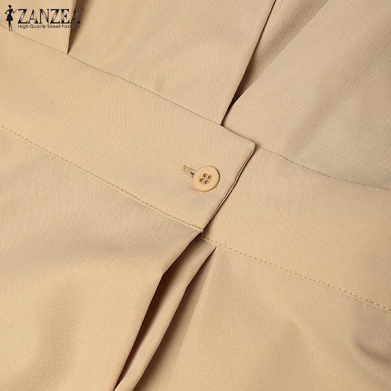 ZANZEA Women Turn Down Collar Loose Casual 3/4 Sleeve Long Dress