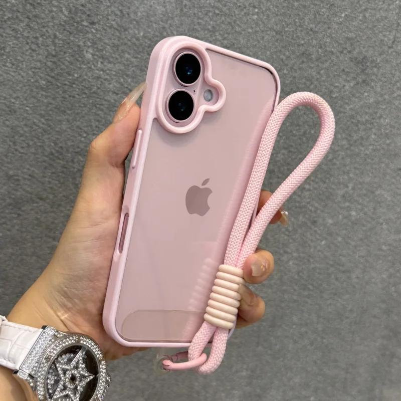 Роскошный чехол-бампер конфетного цвета со шнурком для iPhone 17 16 15 14 13 12 11 Pro Max Plus Прозрачная акриловая противоударная крышка