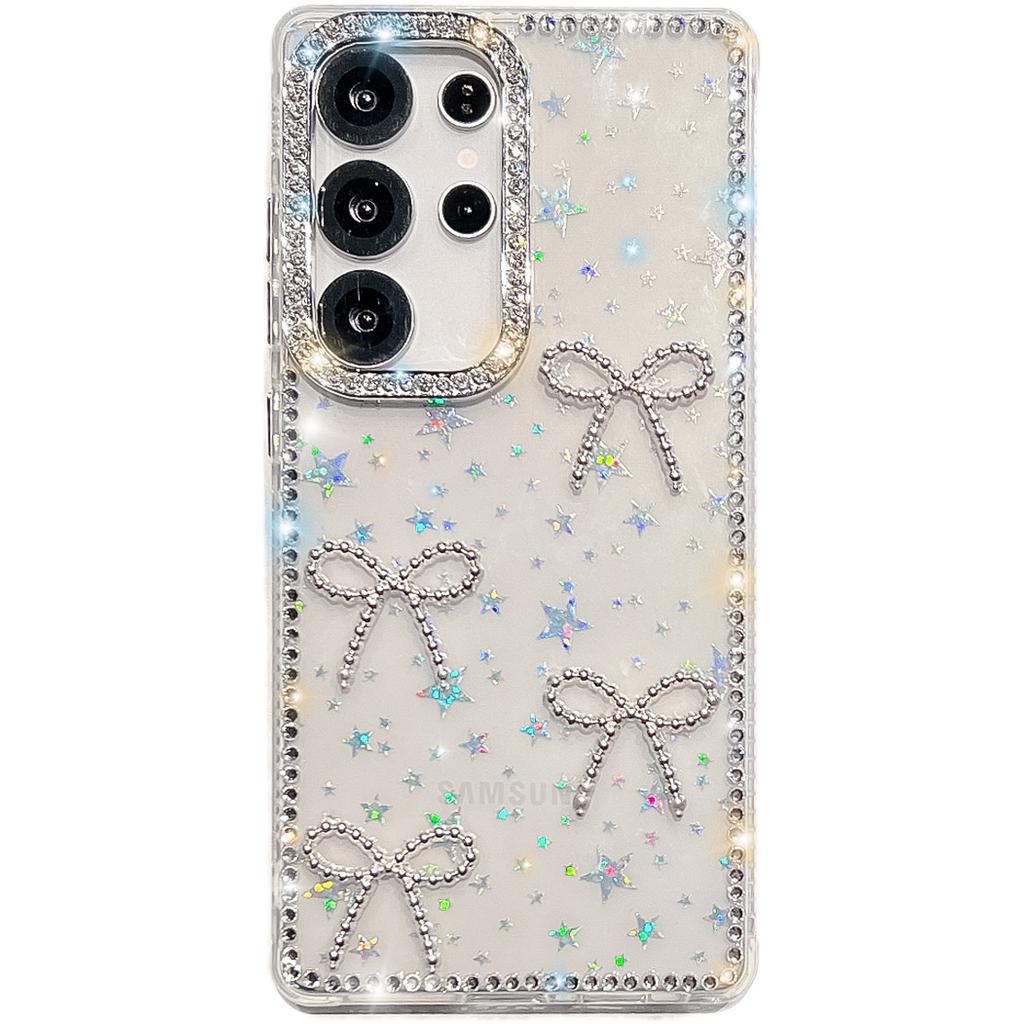 Suitable for Samsung GalaxyzA17 Flash Diamond IMD Bow Mobile Phone Case S25ULTRA A07 A55A56
