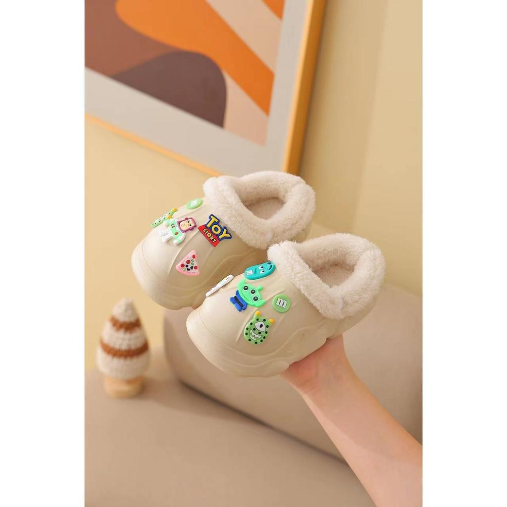 Детские хлопковые тапочки из ЭВА Зимние детские теплые милые мультяшные тапочки Базз Лайтер Съемные нескользящие хлопковые тапочки для родителей и детей