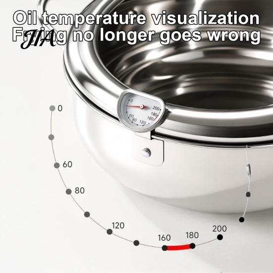 Professional Tempura Frying Tools Stainless Steel Stovetop Deep Fryer Pot with Thermometer, 2.2/3.2L Multifunctional Non Stick Versatile Cooking