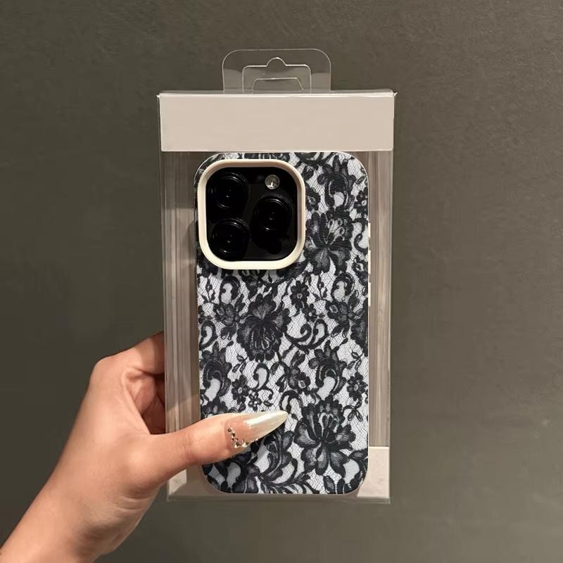Серый фон и черный цветочный чехол для телефона для iPhone 17 Pro Max 16 Plus 15 Pro 14 13 12 11 XR 17Air Мягкий чехол с текстурой личи