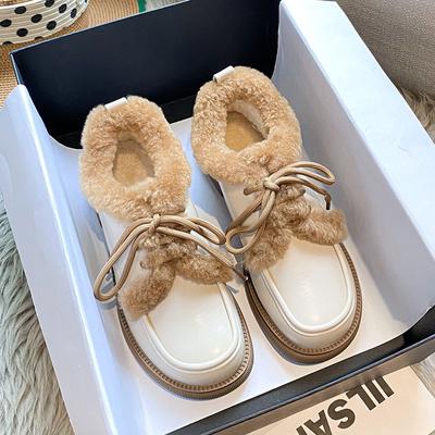 Модные туфли на шнуровке из меха ягненка, женские, черные/белые, разноцветные, хлопковые, женские, зимние, меховые, оксфордские туфли, большой размер 43