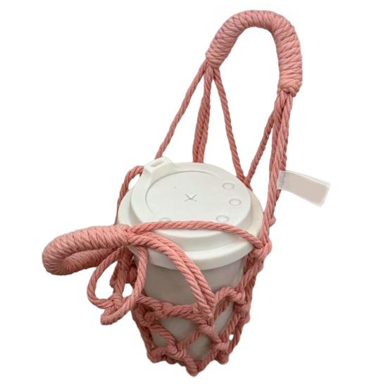 Handwoven Cup Sling Bag Hand Knitted Reusable Coffee Cup Holder Tea Cold Brew Carrier Decorative Water Cup Covers
