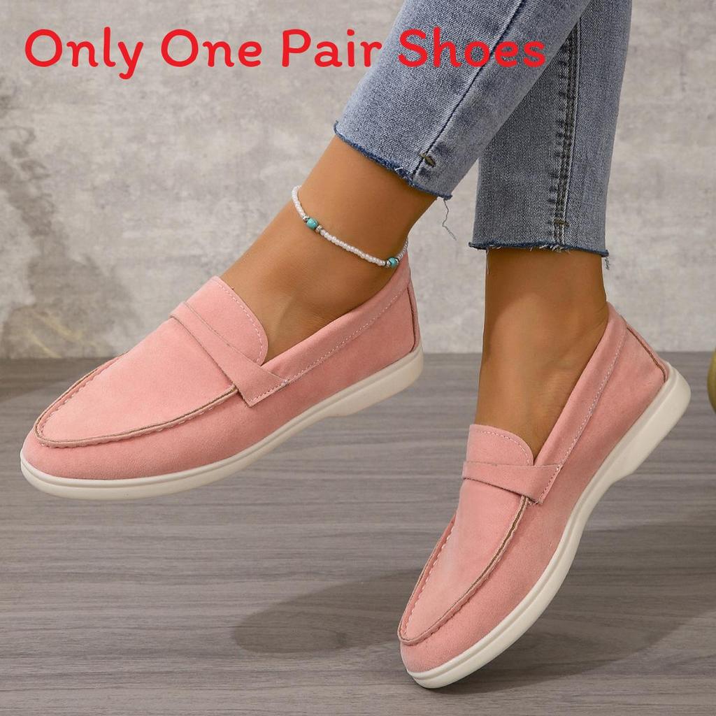 Womens Flat Loafer Shoes With Suede Upper Durable Non Slip Rubber Sole For Leisure Wear