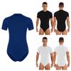 Mens One Piece Short Sleeve Undershirt Press Button Crotch Leotard Top Slim Fit Romper Bodysuit