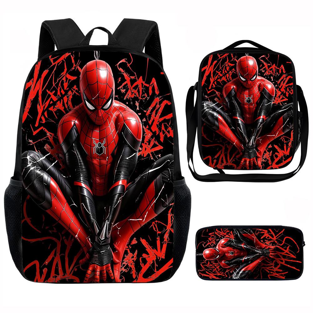 Spider-Man School Bag Lunch Bag Pencil Bag Elementary School Backpack Cartoon Peripheral Backpack Children's Bag Three-piece Set