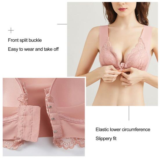 Женский бюстгальтер с застежкой спереди, кружевной широкий плечевой ремень, сплошной цвет, поддержка груди, бесшовный
