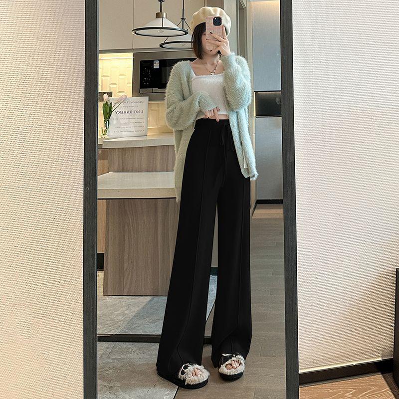 Вязаные широкие брюки для женщин на осень и зиму, новые драпированные длинные брюки с высокой талией, вязаные